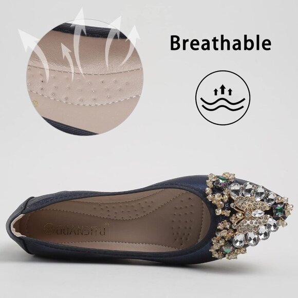 🆕Women Blue Sequin Ballet Flats Rhinestone Bow Wedding Slip On Comfortable Shoe - Picture 3 of 7